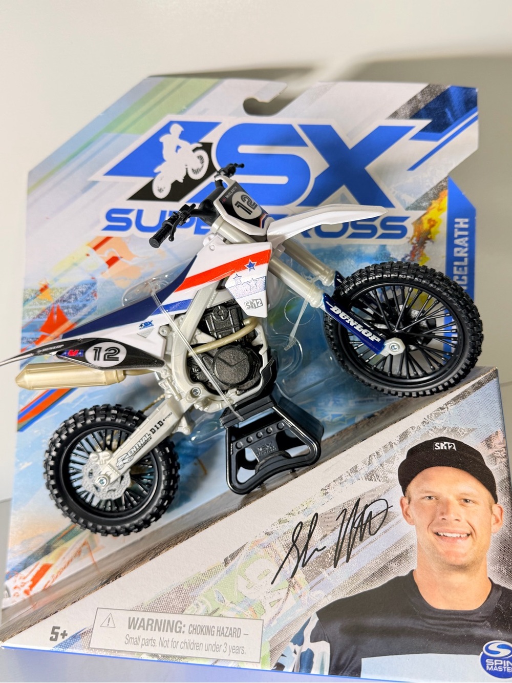 SX Supercross Die-Cast Dirt Bike Toy - White, Blue, Red